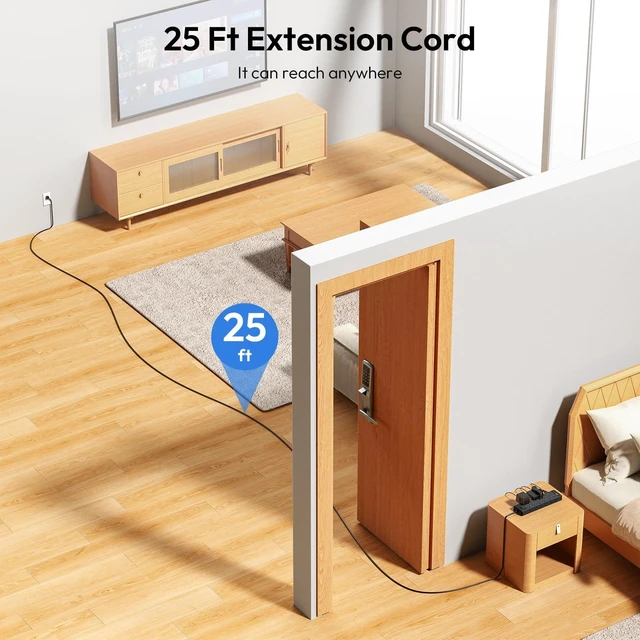 Alt view image 2 of 7 - Large Power Strip Surge Protector, 25FT Extension Cord with 24 AC Outlets, 1875W/15A, 4000 Joules Flat Plug Power Extender for Home, Office, Dorm, Gaming Room, Black