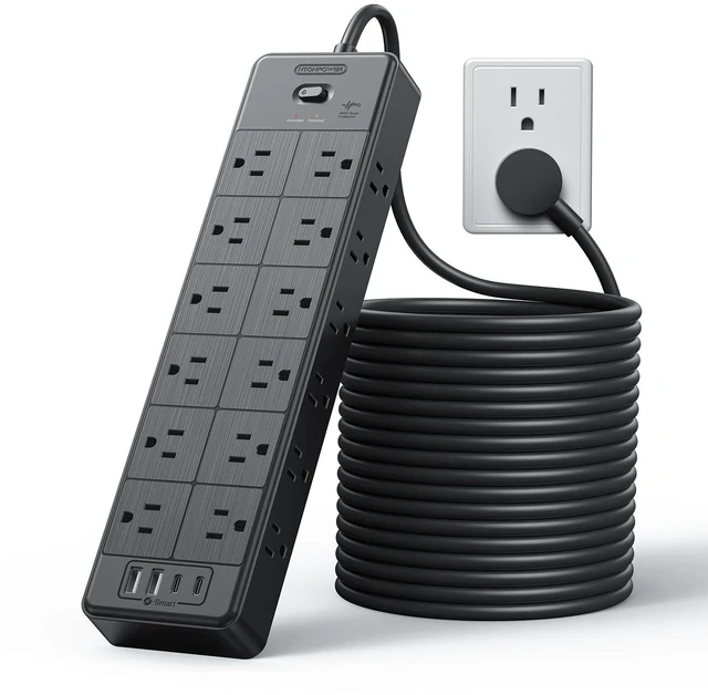 Main image of Large Power Strip Surge Protector, 25FT Extension Cord with 24 AC Outlets, 1875W/15A, 4000 Joules Flat Plug Power Extender for Home, Office, Dorm, Gaming Room, Black