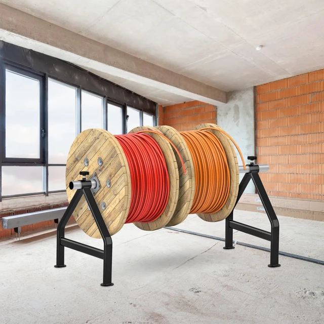 Alt view image 6 of 7 - Wire Spool Rack for up to 28" Spools, Black Fully Welded, Portable Cable Caddy for Smooth Cable Dispensing on Job Sites, 220 lbs Capacity