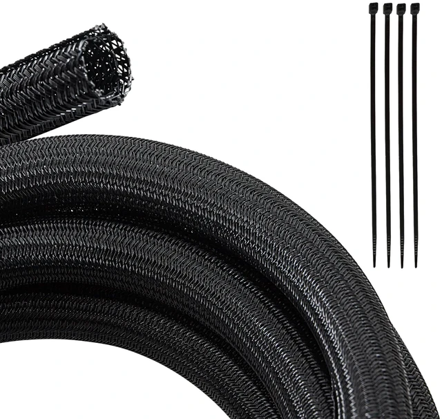 Main image of 10 Feet - 3/4" Split Cable Sleeves Cord Management Braided Wire Loom Sleeving Protector Wiring Cable Cover Flexible Self-Wrap for Automotive Home Office Anti-Scratch High-Temperature Black