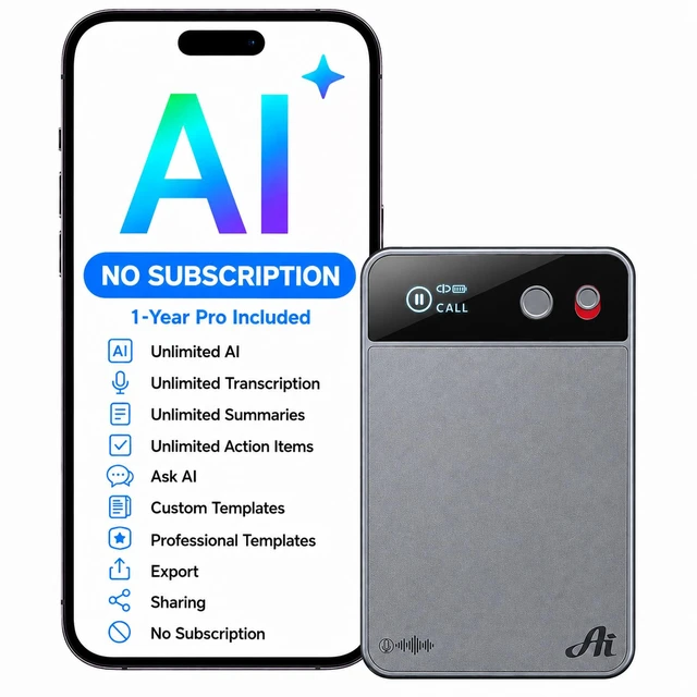 Main image of AI Voice Recorder with 1-Year Pro Included, AI Meeting Notes Unlimited Transcription, Summary & Action Items, GPT AI Note Taker for Meetings, Lectures & Calls, Unlimited Cloud Storage