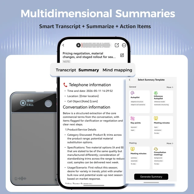 Alt view image 4 of 7 - AI Voice Recorder with 1-Year Pro Included, AI Meeting Notes Unlimited Transcription, Summary & Action Items, GPT AI Note Taker for Meetings, Lectures & Calls, Unlimited Cloud Storage