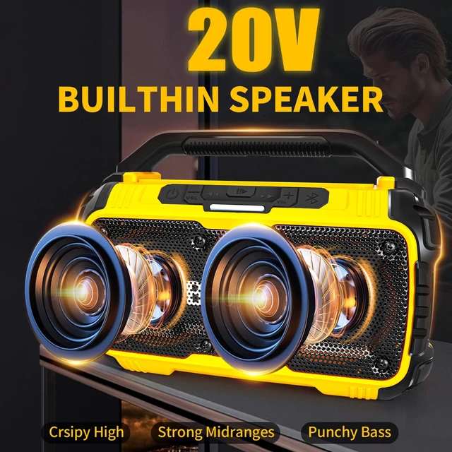 Alt view image 3 of 7 - Cordless Bluetooth Speaker Compatible with DeWalt 20V Max Batterty 80W Portable Outdoor Wireless Boombox, Durable for Jobsites, Phone Holder Included(Tool Only)