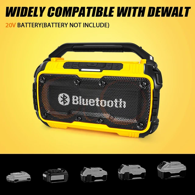 Alt view image 4 of 7 - Cordless Bluetooth Speaker Compatible with DeWalt 20V Max Batterty 80W Portable Outdoor Wireless Boombox, Durable for Jobsites, Phone Holder Included(Tool Only)