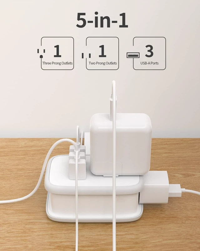 Alt view image 2 of 7 - Travel Power Strip with USB 2 Pack, 2 Widely Outlets 3 USB with 3Ft Short Extension Cord Flat Plug, Small Portable Desktop Charging Station for Cruise Ship Home Office Accessories, White