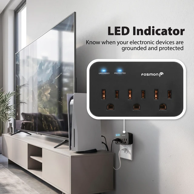 Alt view image 5 of 7 - Refrigerator Surge Protector, Appliance Surge Protector- 1 Pack 3 Outlet Surge Protector for PS5 /TV/PC, Fridge, Washing Machine, Garage Door, Air Conditioner,1200J, 1875 Watts, 3 Prong