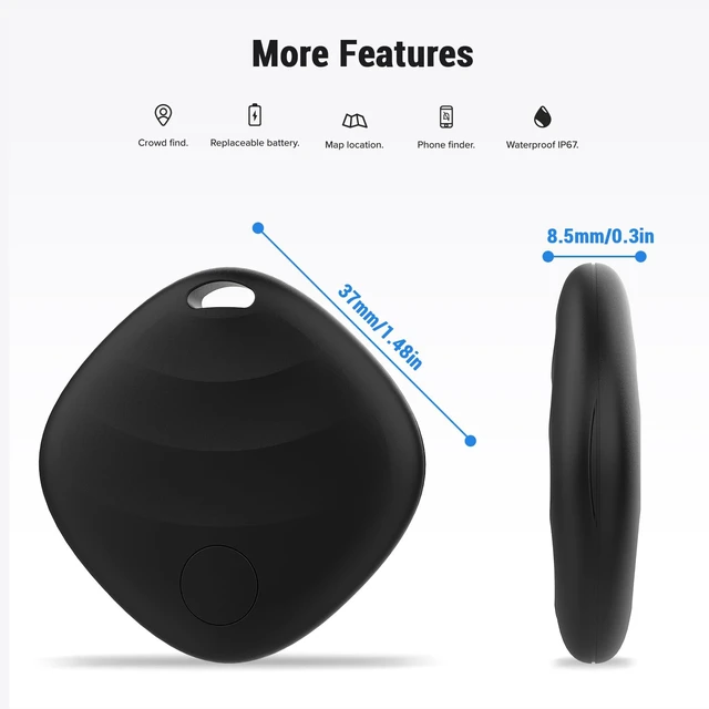 Alt view image 7 of 7 - Key Finder 4Pack, Works with Apple Find My, Bluetooth Tracker 4-pack Find My trackers (iOS only), 400ft range, loud ring, replaceable battery, smart locator tags for keys, Bag and wallet