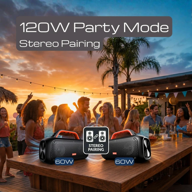 Alt view image 6 of 7 - Extreme Boom Portable Bluetooth Speaker with 60W Mighty Sound-Orange 60W Deep Bass, 30H Playtime,10400mAh Power Bank, IPX6 Waterproof, TWS, BT 5.3, For Camping, Beach, Pool, Grage, Parties