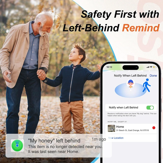 Alt view image 2 of 7 - GPS Tracker for Kids & Seniors, Real-Time Location Tracker Black Lightweight tracker with band and keychain, no monthly fee long standby, Works with iOS & Android, for daily outdoor