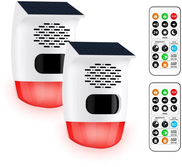 Main image of 2-Pack Solar Motion Sensor Alarm, 120dB Deer Bear Deterrent, IP65 Motion activated voice player, Custom voice upload, Lithium battery, For chicken coop, Pool gate, Garage, Farm protection