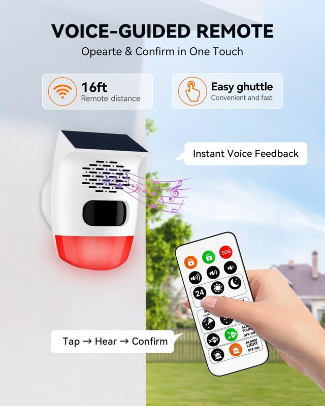 Alt view image 6 of 7 - 2-Pack Solar Motion Sensor Alarm, 120dB Deer Bear Deterrent, IP65 Motion activated voice player, Custom voice upload, Lithium battery, For chicken coop, Pool gate, Garage, Farm protection