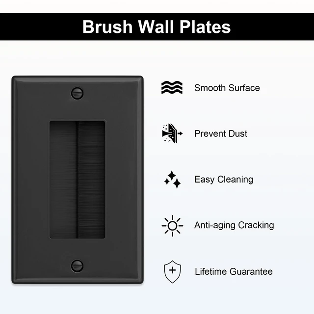 Alt view image 5 of 7 - Brush Wall Plate with Low Voltage Mounting Bracket, Black, 10 pack Cable Pass Through Insert for Wires, Single Gang Cable Access Strap, Wall Socket for HDTV, Home Theater Systems