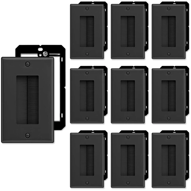 Main image of Brush Wall Plate with Low Voltage Mounting Bracket, Black, 10 pack Cable Pass Through Insert for Wires, Single Gang Cable Access Strap, Wall Socket for HDTV, Home Theater Systems