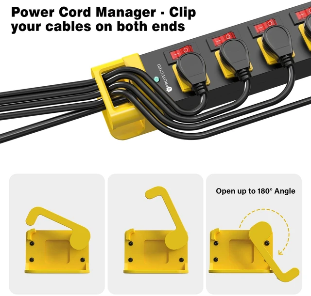 Alt view image 2 of 7 - 6 Outlet Power Strip with 6 Individual Switches Cord Manager 1200J 6FT Wall Mount Heavy Duty Power Strip Home Office Garage Industrial Workshop