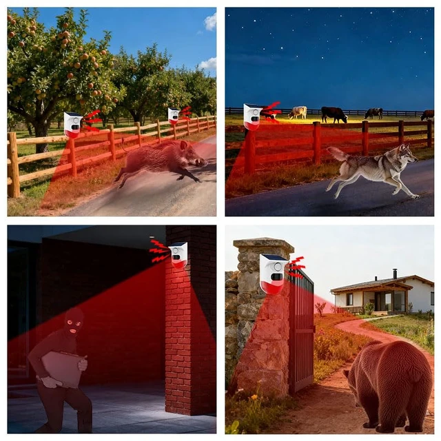 Alt view image 5 of 7 - Solar-Powered Motion Sensor Outdoor Alarm Clock 120-decibel Safety Alarm Light IP65 Waterproof Rating Remotely Adjustable Four Operating Modes Ideal for Homes, Farms, Barns, Yards, and More (3)