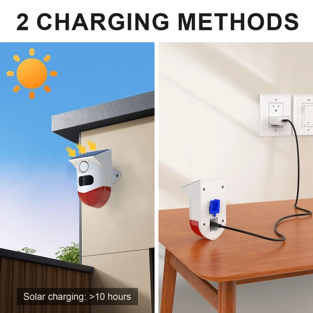 Alt view image 6 of 7 - Solar-Powered Motion Sensor Outdoor Alarm Clock 120-decibel Safety Alarm Light IP65 Waterproof Rating Remotely Adjustable Four Operating Modes Ideal for Homes, Farms, Barns, Yards, and More (3)