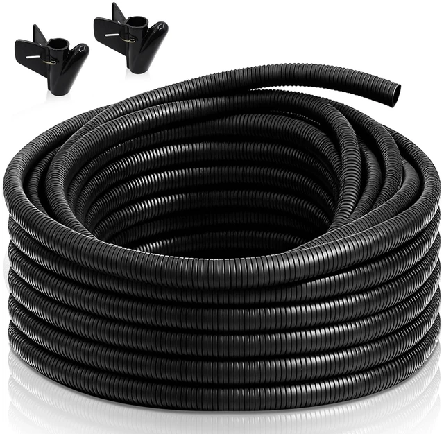 Main image of 50FT 3/4 inch Split Wire Loom Tubing Kit with 2 Clamps - Flexible Abrasion Resistant Conduit for Automotive, Mechanical Cable Protection