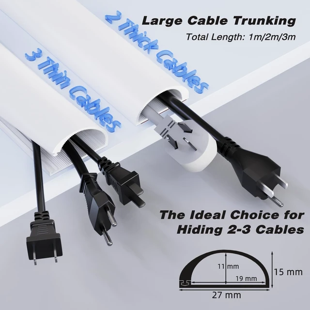 Alt view image 2 of 7 - 39" Silicone Cord Hider for 2-3 Cords,Flexible Side-Opening Cord Covers for Wires on Wall Mount TV,Easier Setup for Home Office Self-Adhesive Cable Management Wire Hider,1.1" W x 0.6" H,White