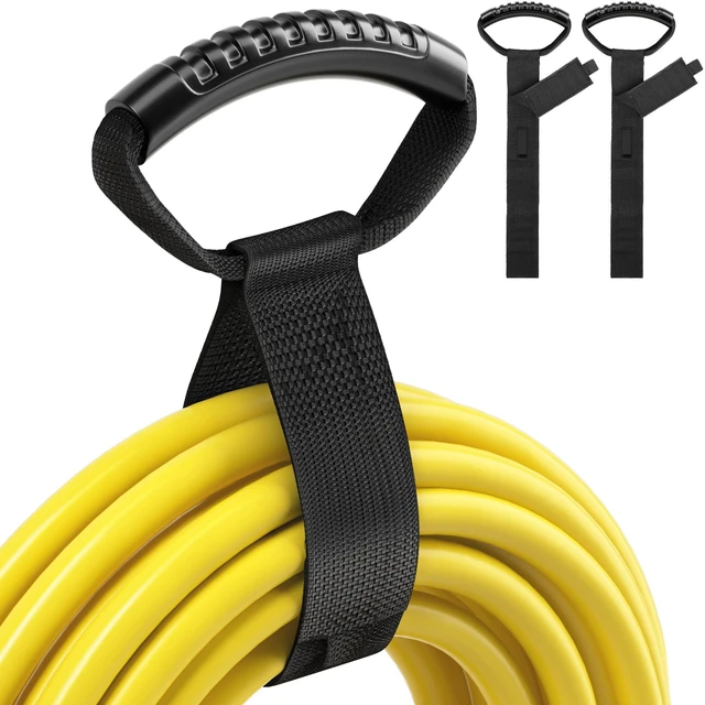 Main image of Extension Cord Storage Straps 17", 2 Pack, Black Easy-Carry with Handle, Heavy Duty Hook and Loop, Cord Organizer, For Garage Hose, Garden Pool Hoses, Cables