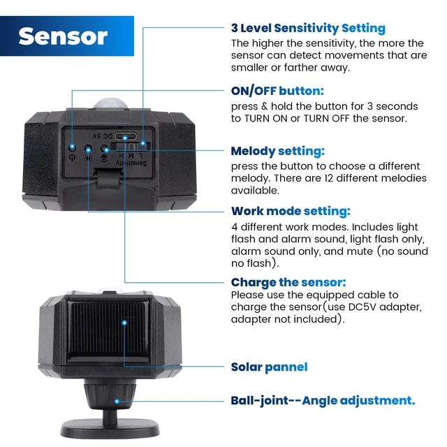 Alt view image 2 of 7 - Solar Driveway Alarm Wireless Outside Weatherproof 1/2 Mile Long Range, Outdoor Motion Sensor Detector Alarm Driveway Alert System with Rechargeable Battery/Expandable (1 Sensor Only)
