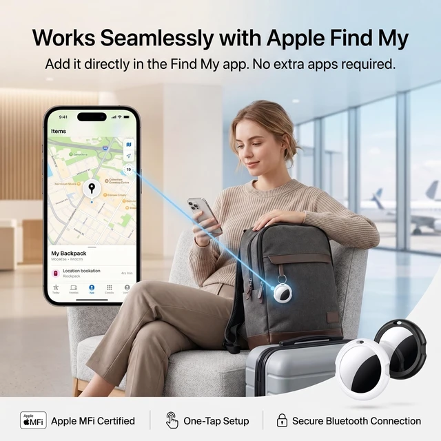 Alt view image 3 of 6 - 2 Pack Tracker Tags MFi Certified for Apple Find My Item Finder iOS Only Bluetooth Tracker Air Smart Tags Global Tracking Replaceable Battery Waterproof Key Finder Locator for Luggage Bag Pet Wallet