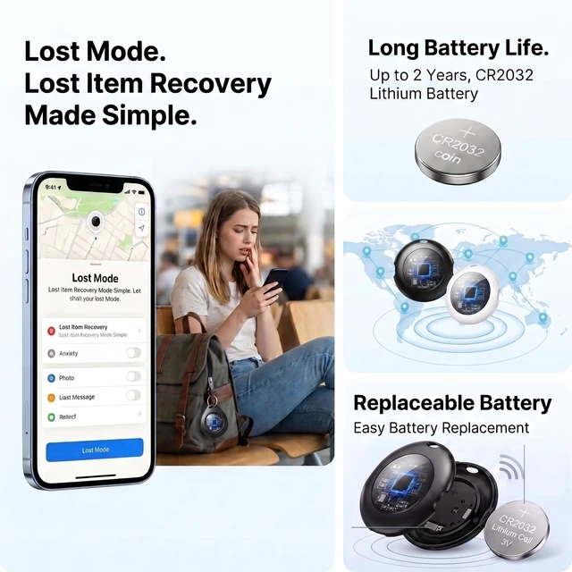 Alt view image 4 of 6 - 2 Pack Tracker Tags MFi Certified for Apple Find My Item Finder iOS Only Bluetooth Tracker Air Smart Tags Global Tracking Replaceable Battery Waterproof Key Finder Locator for Luggage Bag Pet Wallet