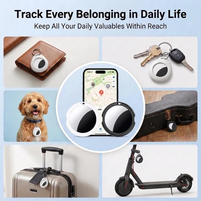 Alt view image 6 of 6 - 2 Pack Tracker Tags MFi Certified for Apple Find My Item Finder iOS Only Bluetooth Tracker Air Smart Tags Global Tracking Replaceable Battery Waterproof Key Finder Locator for Luggage Bag Pet Wallet
