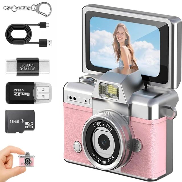 Main image of Mini Keychain Camera with Flip Screen,1080P HD Portable Digital Camera Multiple Shooting Recording Modes,Pocket Camera with 16GB SD Card for Travel, Party. Ideal Pendant Gift