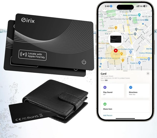 Main image of Wallet Tracker Card,Thin Finder, Item Finders Works with Apple Find My (iOS Only), IP68 Waterproof Item Locator for Luggage Tags, Passports, Bags (2 Black)