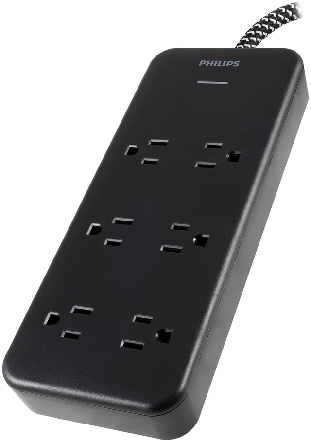 Main image of Surge Protector Power Strip, 8 Ft Long Braided Extension Cord 6 Outlet Extender (Wide Spaced), 1080 Joules, Flat Plug, Wall Mount, On Off Switch, ETL Safety Certified, Black, SPC6066BB/37