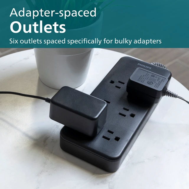 Alt view image 3 of 7 - Surge Protector Power Strip, 8 Ft Long Braided Extension Cord 6 Outlet Extender (Wide Spaced), 1080 Joules, Flat Plug, Wall Mount, On Off Switch, ETL Safety Certified, Black, SPC6066BB/37