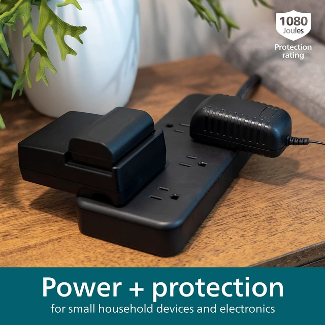 Alt view image 7 of 7 - Surge Protector Power Strip, 8 Ft Long Braided Extension Cord 6 Outlet Extender (Wide Spaced), 1080 Joules, Flat Plug, Wall Mount, On Off Switch, ETL Safety Certified, Black, SPC6066BB/37