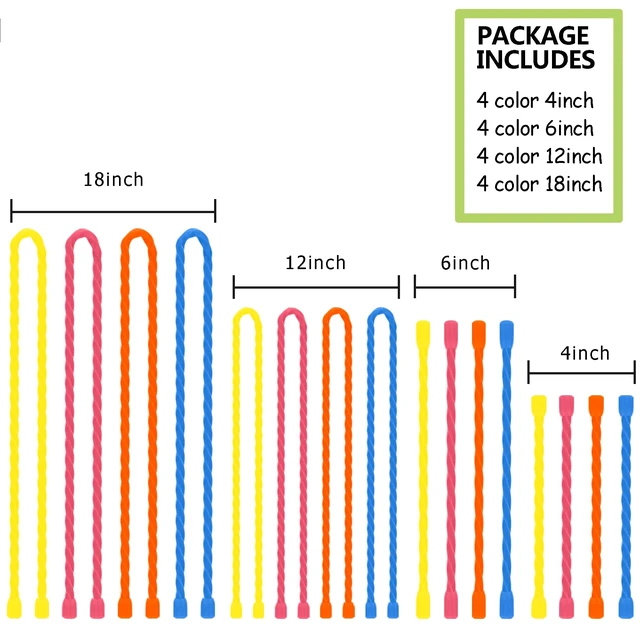 Alt view image 2 of 7 - 16Pcs 4-18inch Silicone Cable Ties Reusable Steel-Core Silicone Twist Ties Colorful Cable Tie Straps for Bundling and Organizing Bendable Holder Strap for Indoor and Out All Purpose, 4 Colors