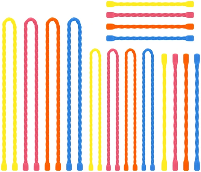 Main image of 16Pcs 4-18inch Silicone Cable Ties Reusable Steel-Core Silicone Twist Ties Colorful Cable Tie Straps for Bundling and Organizing Bendable Holder Strap for Indoor and Out All Purpose, 4 Colors