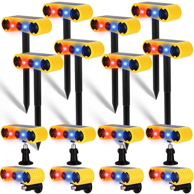 Main image of 8 Pack Solar Motion Sensor Alarm, Dog Bark Animal Deterrent Outdoor Detector Strobe Light with Stake, 2 x 129db Loud Noisemaker 13 Sound 4 Mode, Scare Animals Deer Cat Ground or Fence