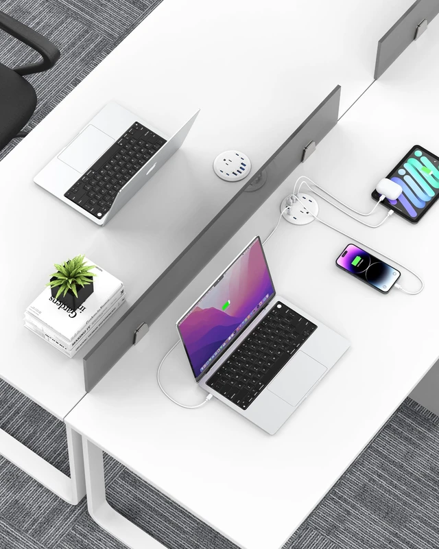 Alt view image 6 of 7 - 3 inch Desk Power Grommet USB C 65W,Ultra-Flat Plug Power Strip White,Recessed Outlet,Desktop Power Grommet for Office PC Desk Cable Cord Cover,Table Outlets for Home,Office