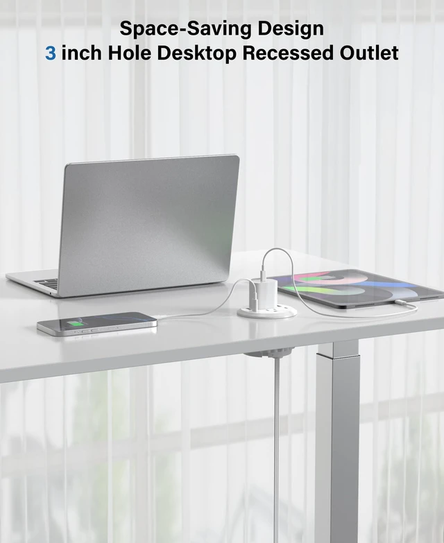 Alt view image 7 of 7 - 3 inch Desk Power Grommet USB C 65W,Ultra-Flat Plug Power Strip White,Recessed Outlet,Desktop Power Grommet for Office PC Desk Cable Cord Cover,Table Outlets for Home,Office