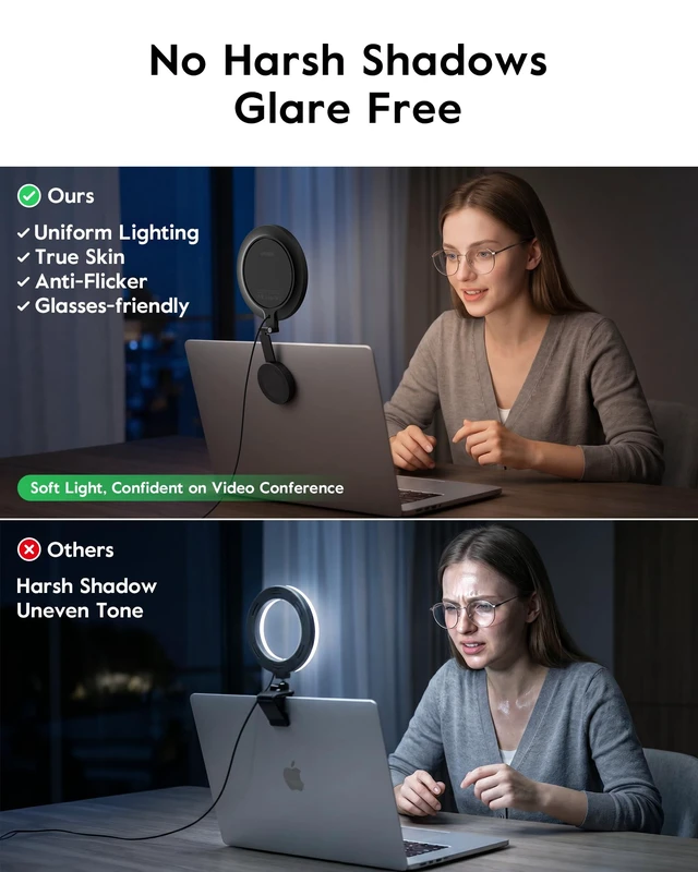 Alt view image 3 of 7 - Upgraded 5" Magnetic Video Conference Lighting for Laptop, Computer CRI 97, 50 Modes, Soft Portable Ring Light with Foldable Stand, for Zoom Meeting, Streaming, Travel Remote Work