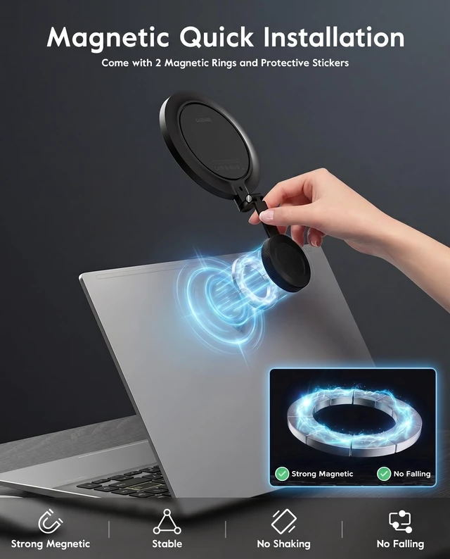 Alt view image 2 of 7 - Upgraded 5" Magnetic Video Conference Lighting for Laptop, Computer CRI 97, 50 Modes, Soft Portable Ring Light with Foldable Stand, for Zoom Meeting, Streaming, Travel Remote Work