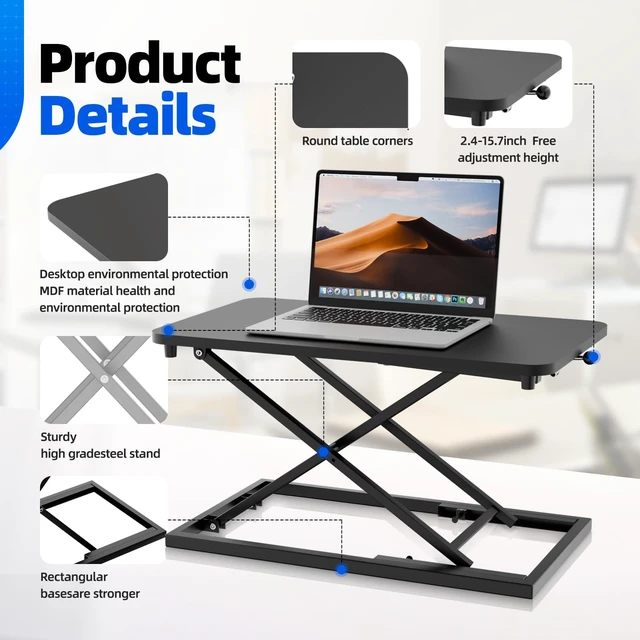 Alt view image 6 of 7 - Standing Desk Converter Height Adjustable, Sit to Stand up Desk Riser Computer Workstation use in Laptop and Single Monitor Ergonomic Desktop Workstation for Home Office - Black