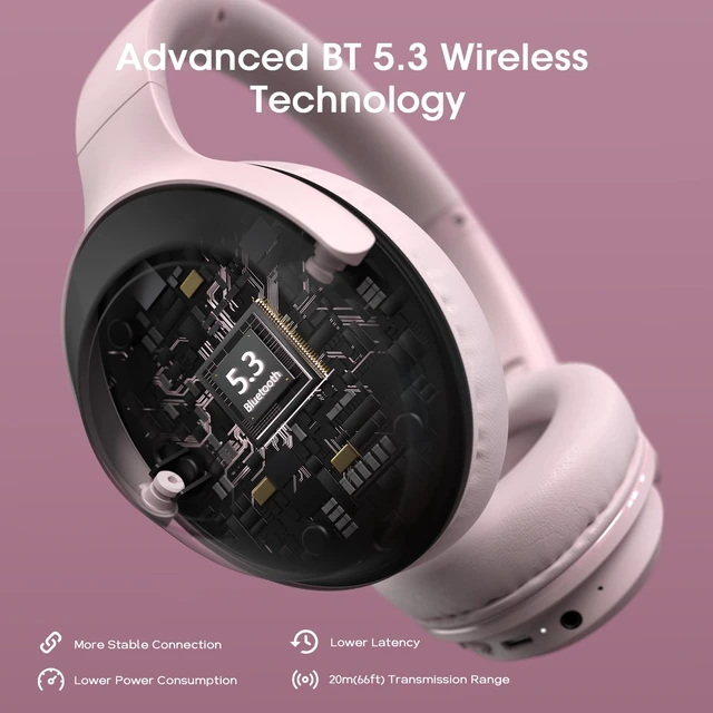 Alt view image 4 of 7 - Bluetooth Headphones Over Ear, 70H Playtime,3 EQ Modes, with ENC Mic 70 Hours Playtime, HiFi Stereo Sound, Deep Bass, Memory Foam Earpads, Headphones Wireless for Phone PC Travel Home Office