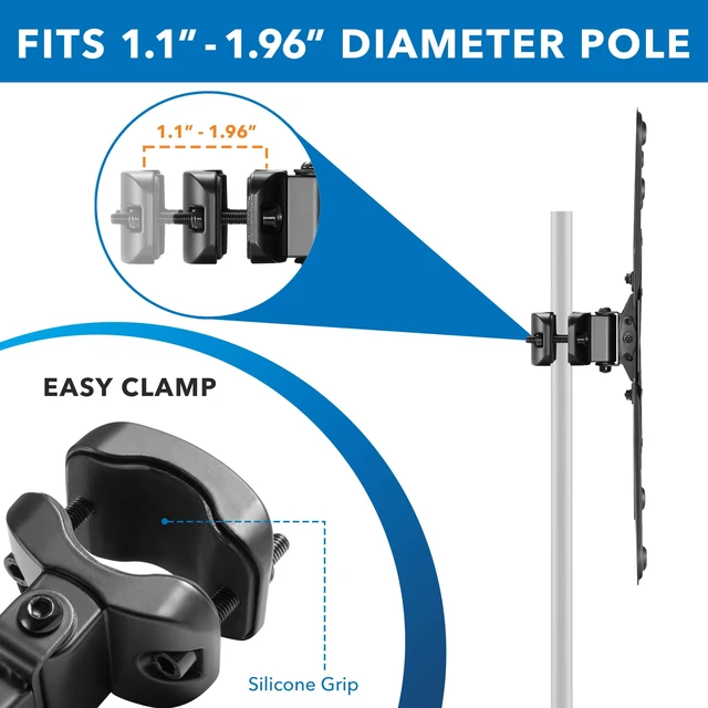 Alt view image 2 of 7 - Mount-It! TV Pole Mount, Fits 32" to 55" Screens, Universal VESA 75x75 to 400x400, Full-Motion Tilt, Swivel & Rotate, Clamps to 1.1" - 1.96" Diameter Poles, Ideal for Gazebos, Trade Shows, & POS