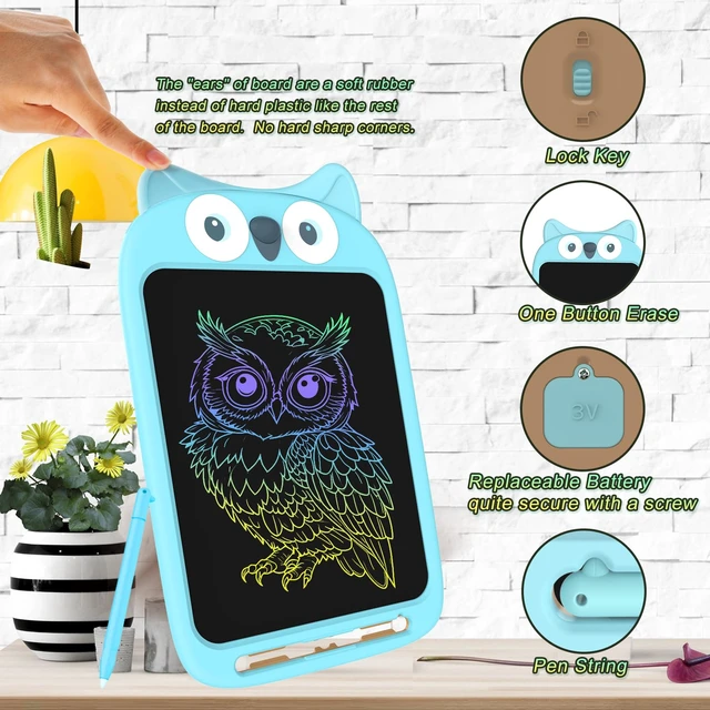 Alt view image 4 of 7 - Owl LCD Writing Tablet for Kids, Coloring Drawing Pad, 10 Inch Erasable Graphic Doodle Board, Educational Toy for Boy Girl Ages 3-8, Airplane Travel Road Trip Toy, Christmas Birthday Gift