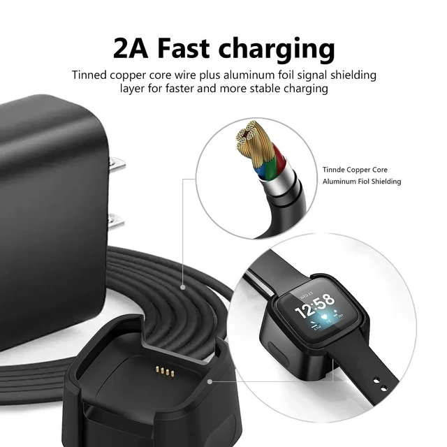 Alt view image 4 of 5 - 6FT Fast Wall Charger for Fitbit Versa 2 Charger USB Charging Cable Cord for Versa 2 Health & Fitness Smartwatch Replacement Charger Dock