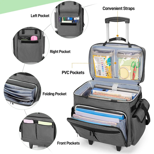 Alt view image 3 of 7 - Rolling Teacher Bag with Expandable File Pocket Detachable Trolley Teacher Tote Bag with Wheels for up to 15.6 Inches Laptop (Patented Design)