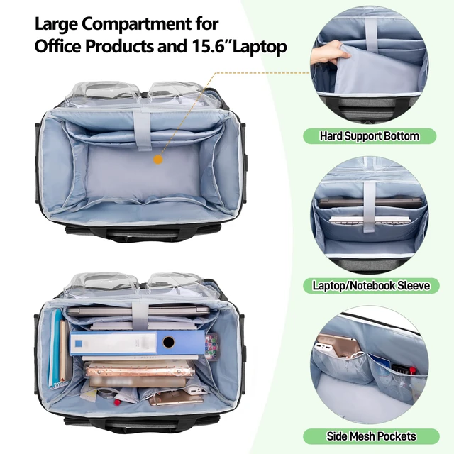 Alt view image 2 of 7 - Rolling Teacher Bag with Expandable File Pocket Detachable Trolley Teacher Tote Bag with Wheels for up to 15.6 Inches Laptop (Patented Design)
