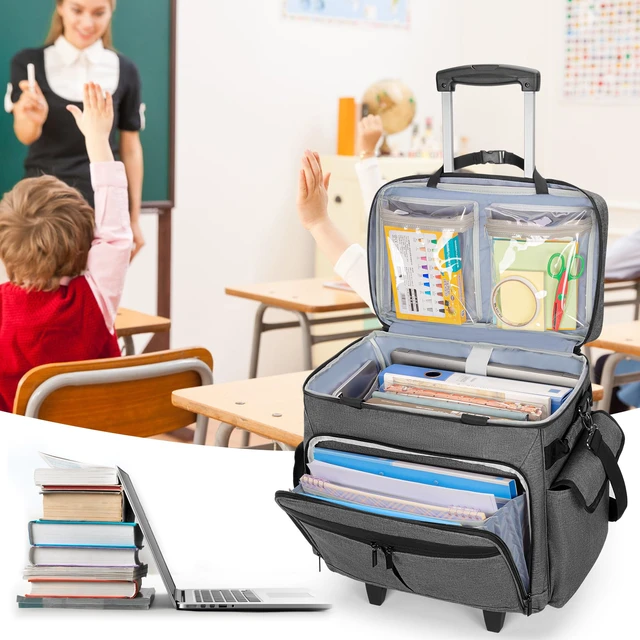 Alt view image 6 of 7 - Rolling Teacher Bag with Expandable File Pocket Detachable Trolley Teacher Tote Bag with Wheels for up to 15.6 Inches Laptop (Patented Design)