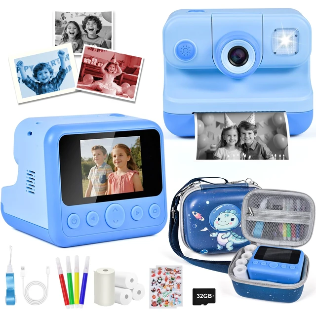Main image of Kids Instant Print Camera, 30MP 1080P HD Digital Camera for Boys Girls with Color Pens & 32GB Card, Christmas Birthday Gifts Kids Toys for 3-12 Years Old (Blue)
