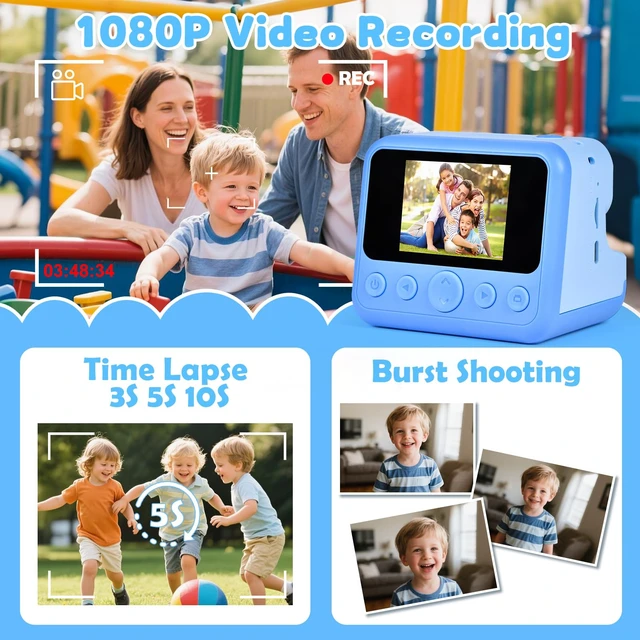 Alt view image 3 of 7 - Kids Instant Print Camera, 30MP 1080P HD Digital Camera for Boys Girls with Color Pens & 32GB Card, Christmas Birthday Gifts Kids Toys for 3-12 Years Old (Blue)