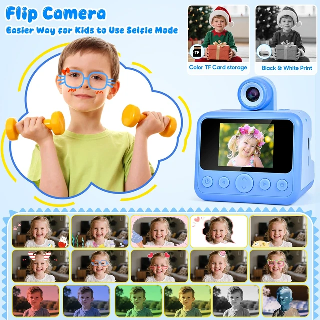 Alt view image 6 of 7 - Kids Instant Print Camera, 30MP 1080P HD Digital Camera for Boys Girls with Color Pens & 32GB Card, Christmas Birthday Gifts Kids Toys for 3-12 Years Old (Blue)